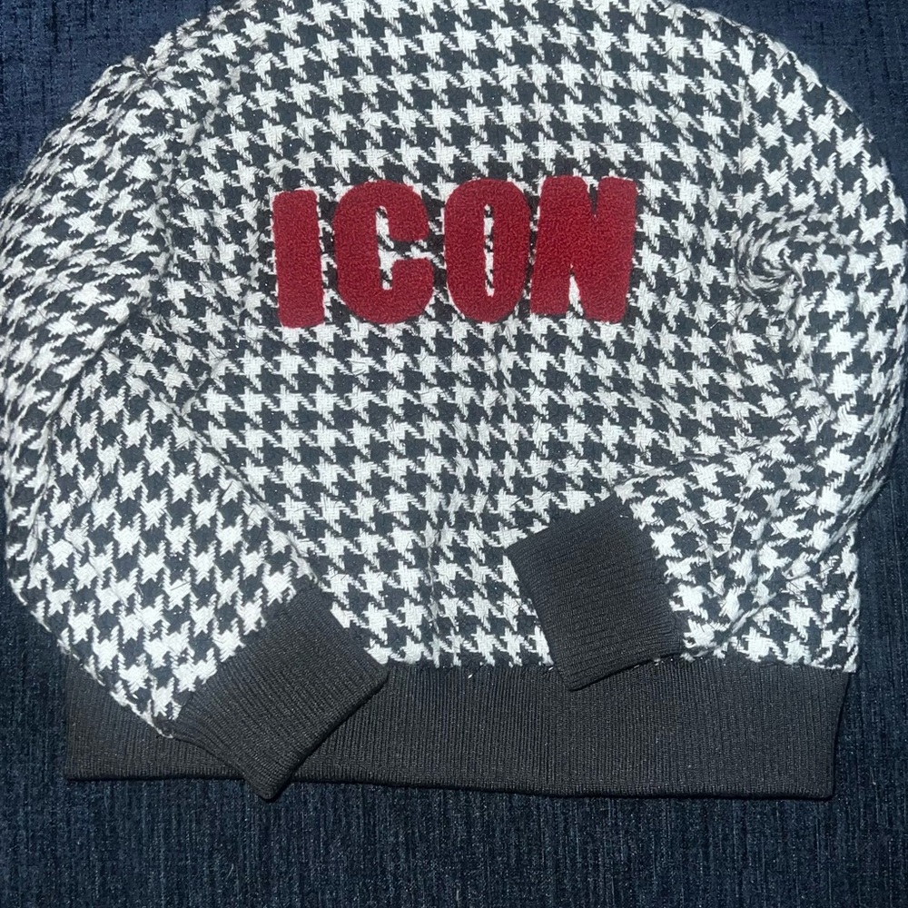 NORDSTROM JACKET 3T Truly Me Black and White Houndstooth Jacket with Red Icon